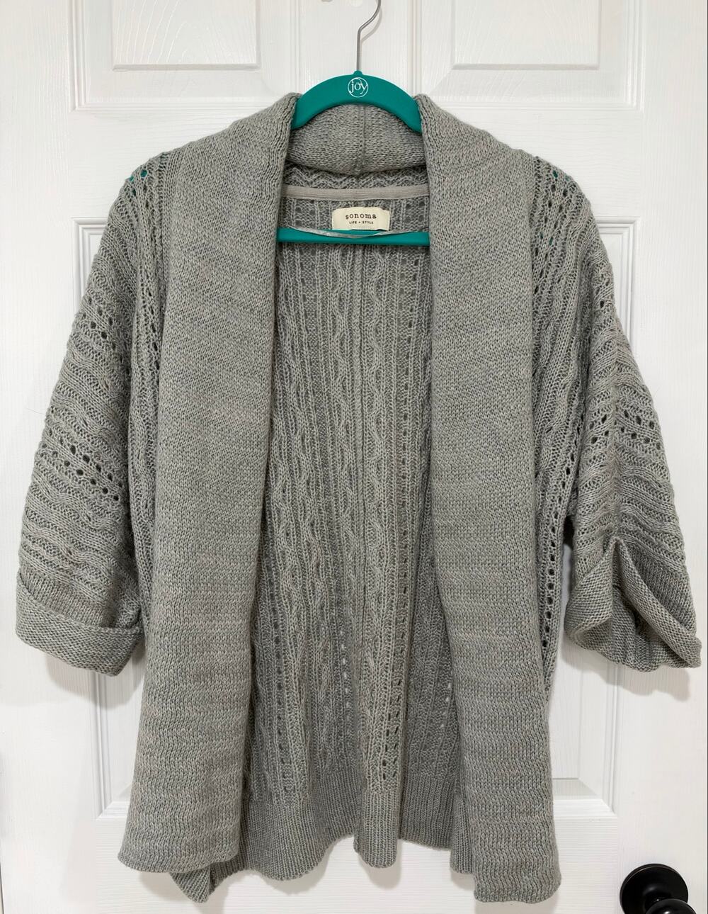 Sonoma Chunky Knit Textured Gray Open Front Cardigan NWOT